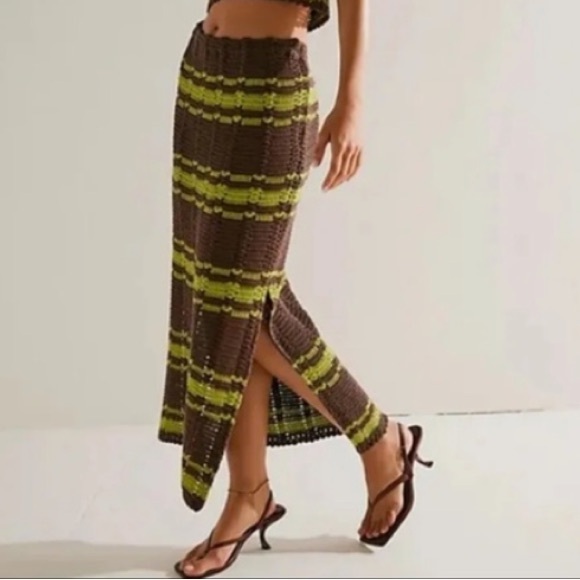 NWOT Free People Beach Donni Crochet Sweater Skirt Set Size L Color Brown/Green - Picture 12 of 16